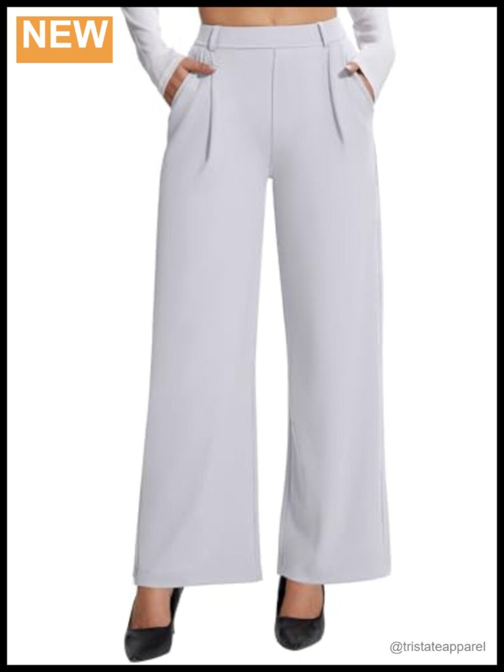 Wide Leg Dress Pants High Waist Stretch Pull On Pleated Work Trousers